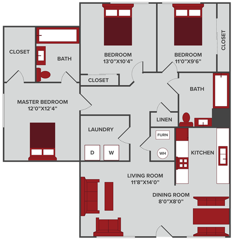 3 Bedroom 1.5 bath floor plan in Wichita